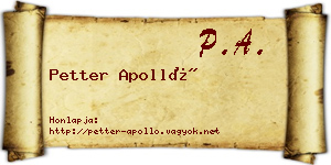 Petter Apolló névjegykártya